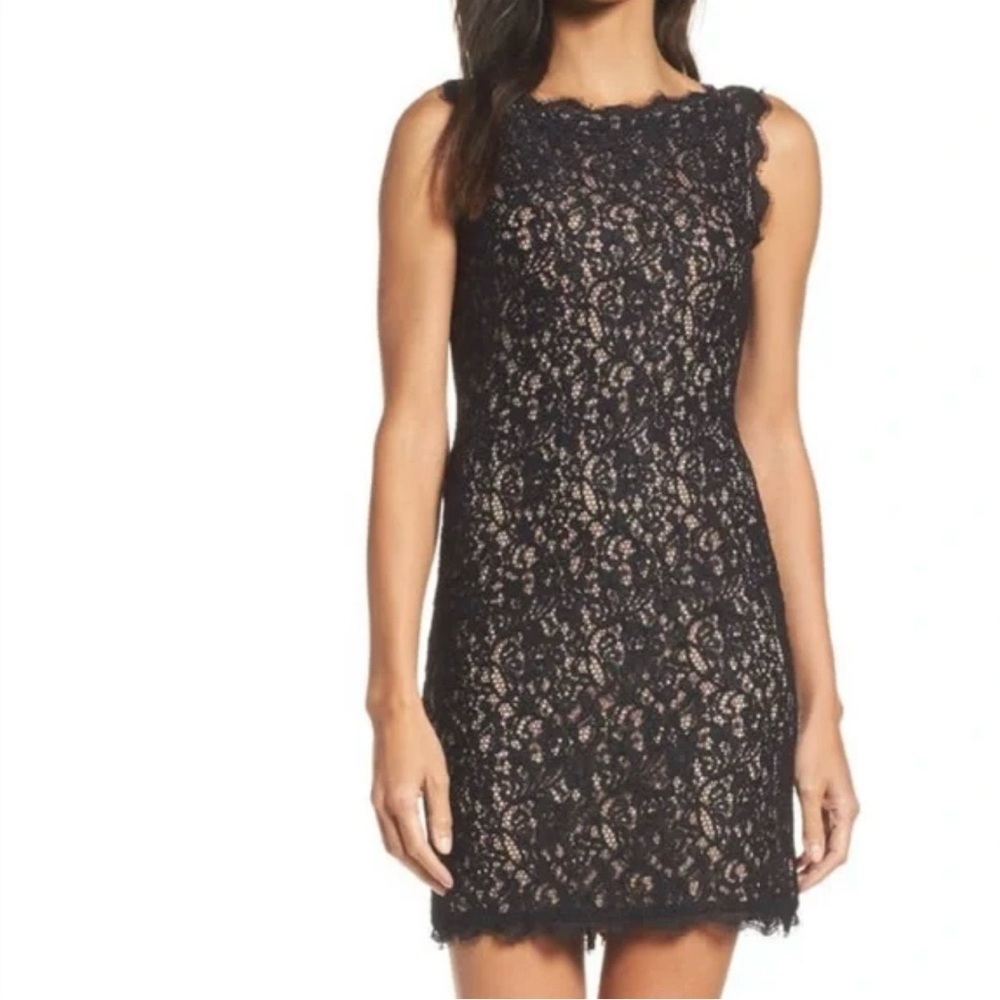 Adrianna Papell Black Lace Mini Dress size 8 Cocktail Formal Event Fancy Party